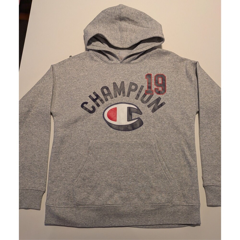 Champion Boys Hoodie Size L 14/16 Gray Pullover Cotton Blend Sweatshirt